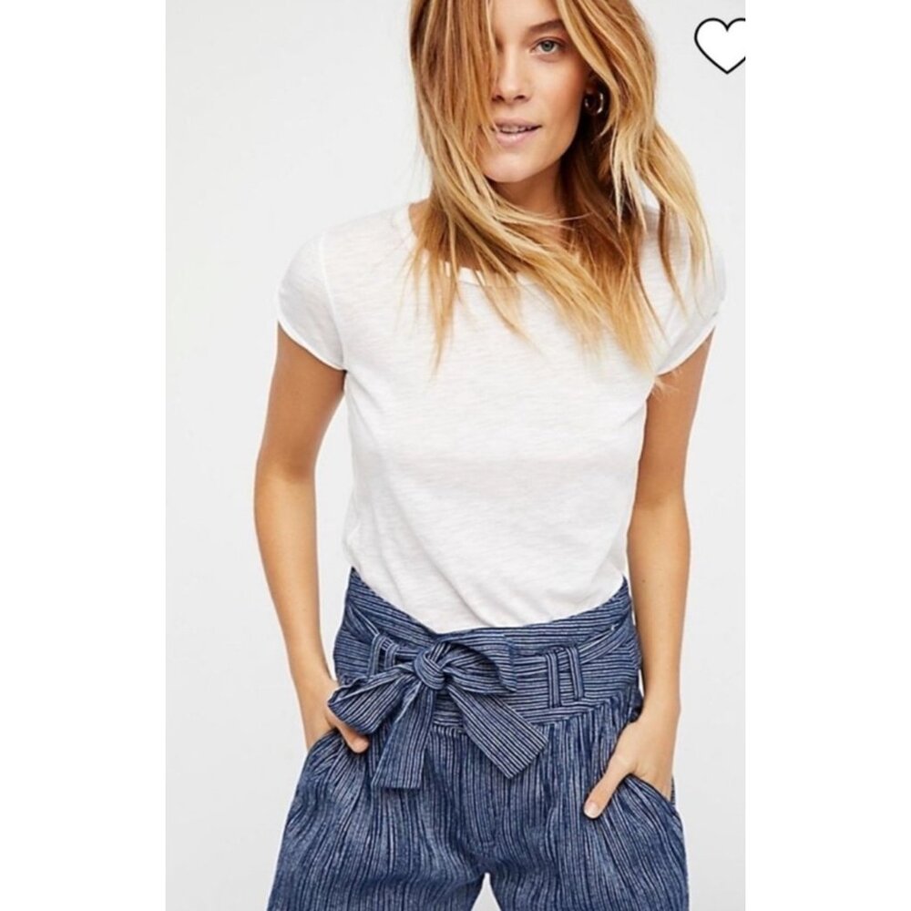 Free People Striped Harem Pants Womens 4 Blue High Rise Relaxed Cropped Bohemian - Picture 2 of 16